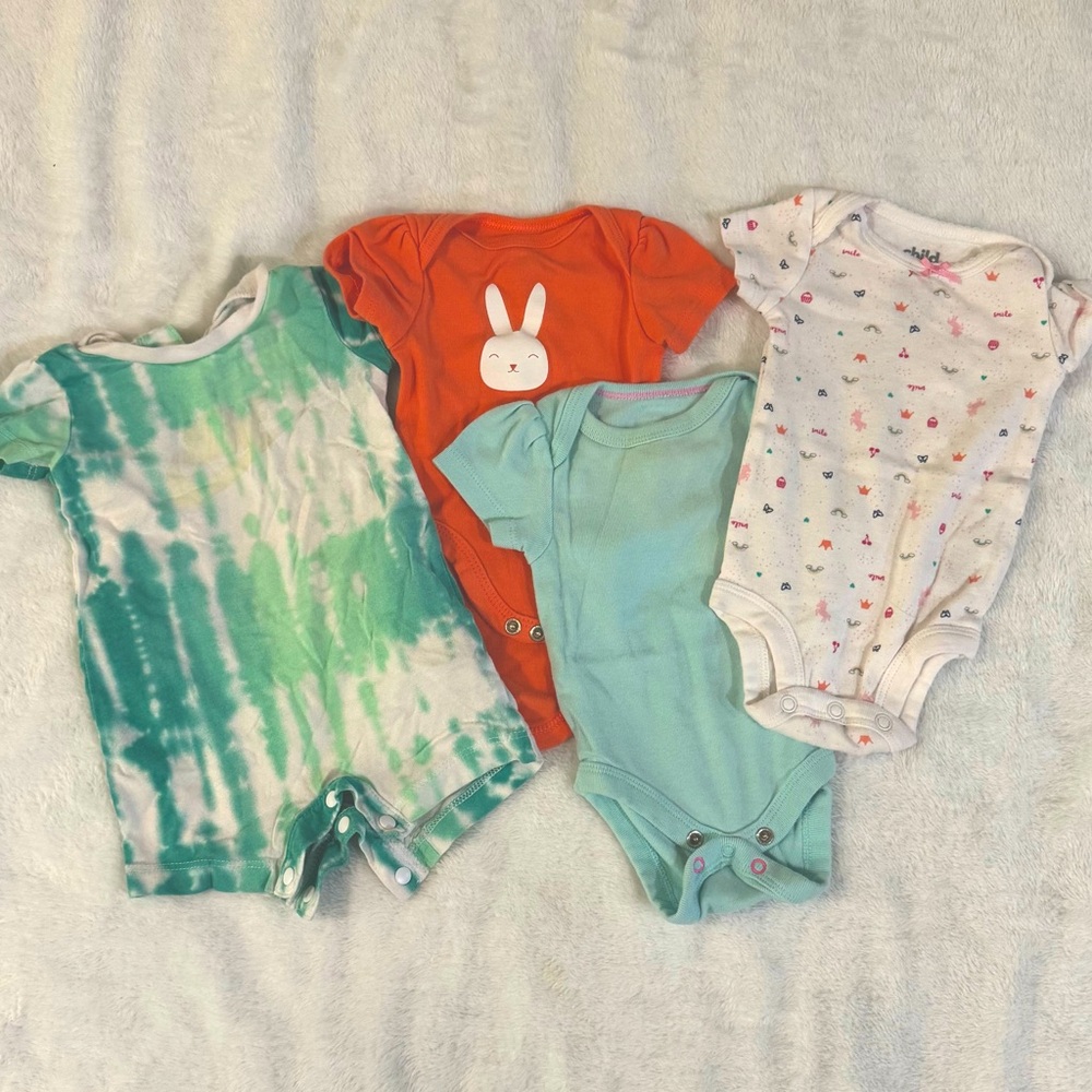 Cloud Island Kids Bodysuits - Green, Orange, Blue, White